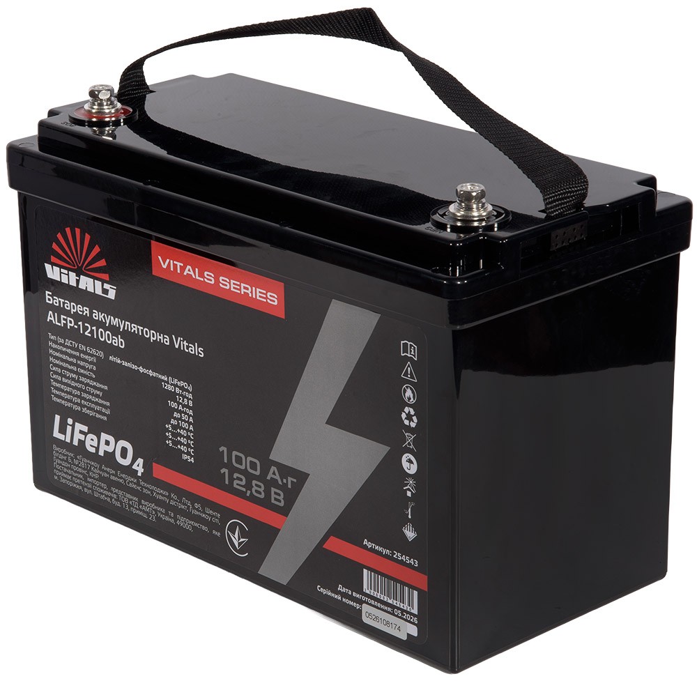 Аккумулятор LiFePO4 Vitals ALFP-12100ab, 12,8 В, 100 Ач, фото 1